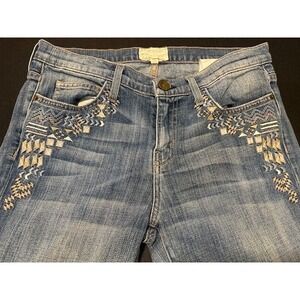 CURRENT/ELLIOTT The Rolled Skinny Jeans Embroidered Bohemian Raw Hem - Size‎ 29
